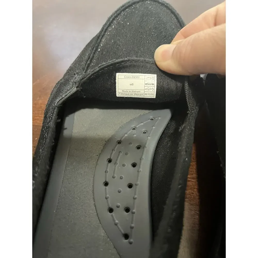 Womens Crocs Walu Black Shimmer Suede Loafers Size 8 Casual Slip On